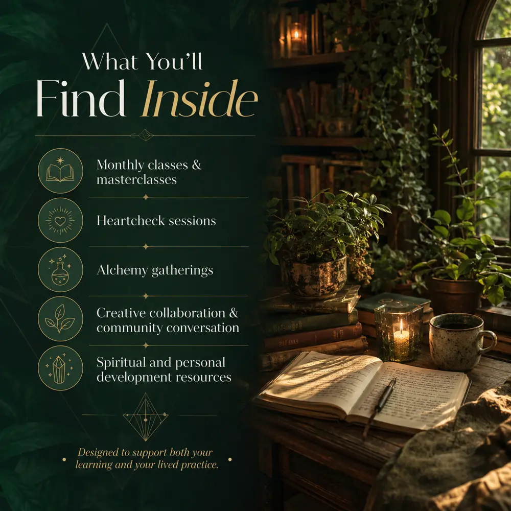 Candlelit desk with journals and plants — what you'll find inside the Haven