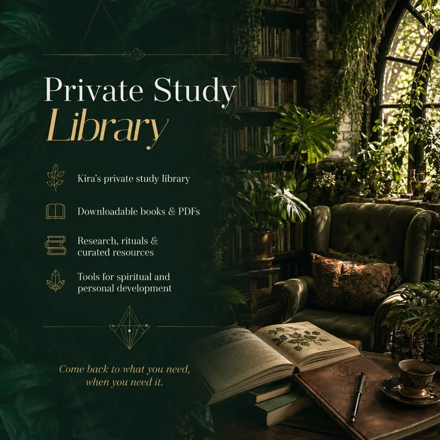 The private study library — an armchair, open botanical book and shelves